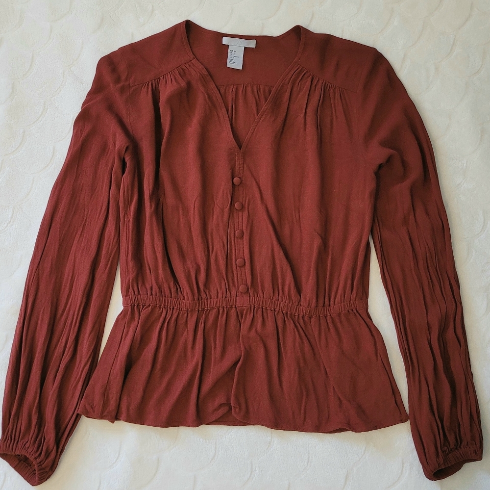 H&M Burgundy V Neck Blouse